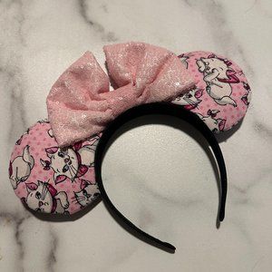 Marie Print Mickey Mouse Ears with Pink Sequin Bows Ears